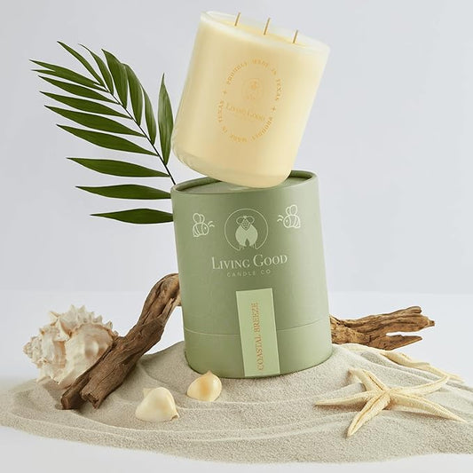 Coastal Breeze - Yuzu & Sea Salt Pure Beeswax Candle – 90+ Hours Long Burning Classically Designed Non-Toxic Scented Candles for Home Decor with Natural Fragrance 15 oz