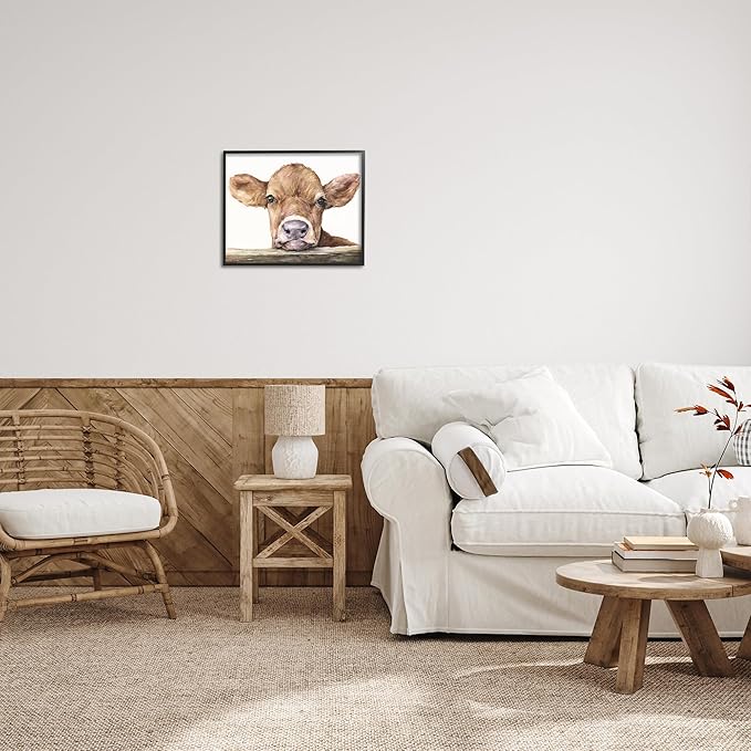 Stupell Industries Cute Baby Cow Animal Watercolor Painting Framed Giclee Art Design By Artist George Dyachenko, 16 x 20, Black Framed