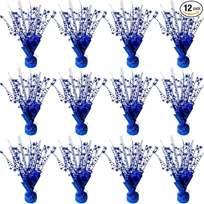 12 Pack Metallic Foil Spray Centerpiece Star Table Decoration Burst Table Centerpieces for Birthday Wedding Anniversary Graduation Holiday Party Supplies Decor, Blue