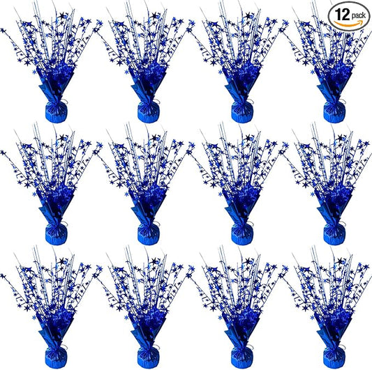12 Pack Metallic Foil Spray Centerpiece Star Table Decoration Burst Table Centerpieces for Birthday Wedding Anniversary Graduation Holiday Party Supplies Decor, Blue