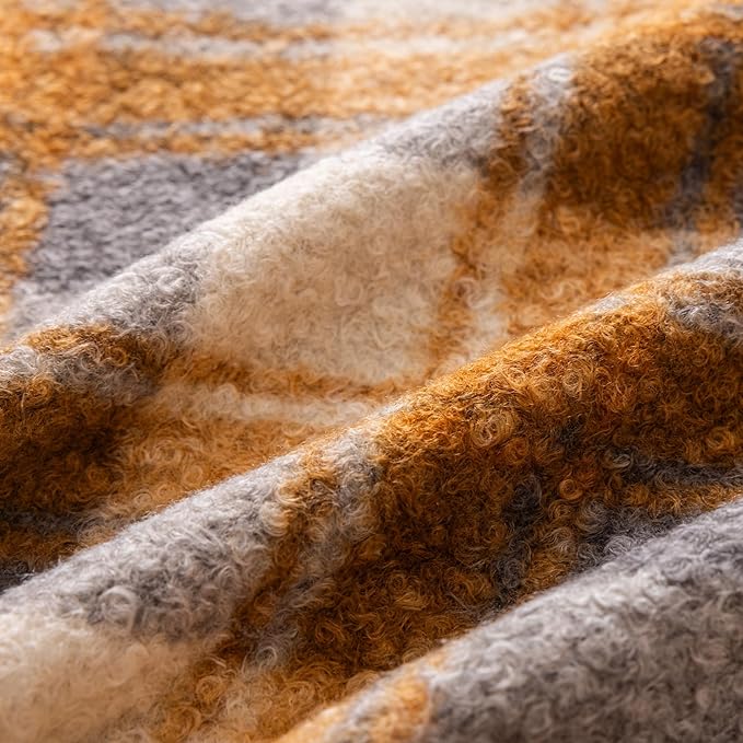 Yellow Plaid Fall Throw Pillow Covers 20x20 Inch Set of 2, Boucle Decorative Pillow Covers,Cozy Fluffy Home Living Room Farmhouse Decor for Sofa Couch Bed