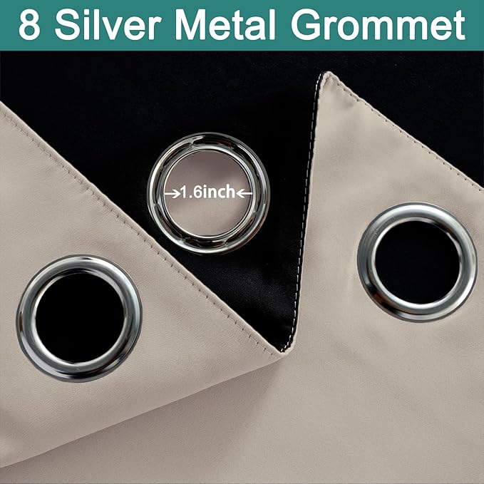 Yakamok 100% Blackout Curtains 96 Inches Long, 2 Thick Layers Heat and Full Light Blocking Soft Thermal Insulated Drapes for Bedroom(52" Wide Each Panel, Natural, 2 Panels)