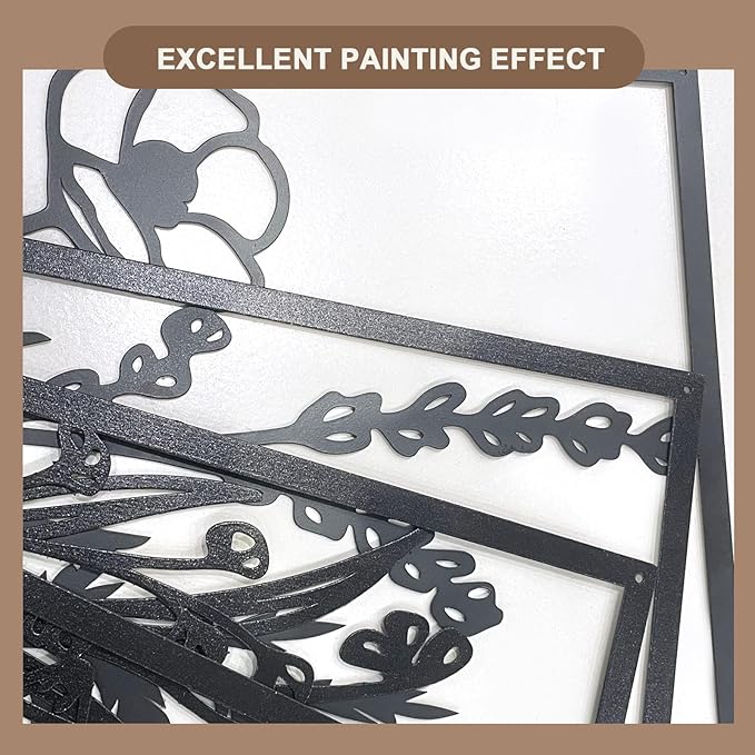 Glamativity 4 Pcs Black Abstract Flowers Metal Wall Art, Minimalist Floral Single Line Wall Décor, 3D Textured Sculptures, Rustic Nature Wall Art Décor for Living Room, Bedroom, Study (L Size 22.5x15.7'')