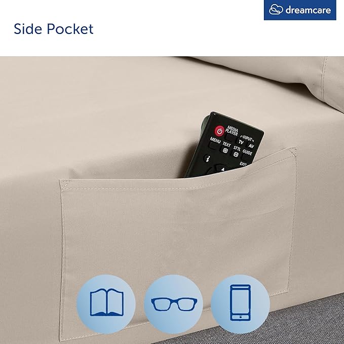 DREAMCARE Queen Sheet Set – 6 pcs Cooling Bed Sheets – up to 15” Deep Sheets Queen Size Bed Set – 2500 Supreme Collection – Extra Soft 100% Brushed Microfiber Hotel Luxury with Side Pocket – Beige