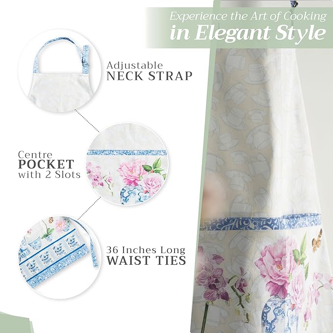 Maison d' Hermine 100% Cotton Apron for women with Pocket Kitchen Chef Apron for Men Cooking Gardening Server Waitress