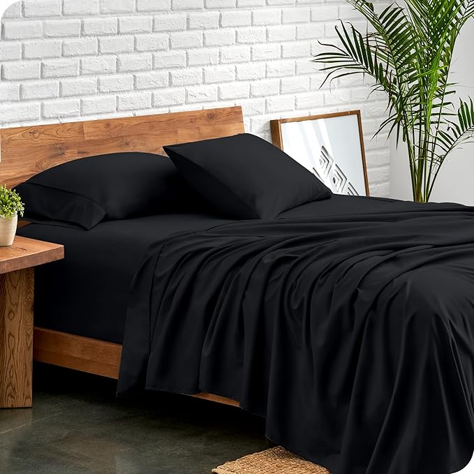 Bare Home Short Queen Sheet Set - 1800 Ultra-Soft Microfiber - Double Brushed - Deep Pockets - Easy Fit - 4 Piece Set - Bed Sheets (Short Queen, Black)