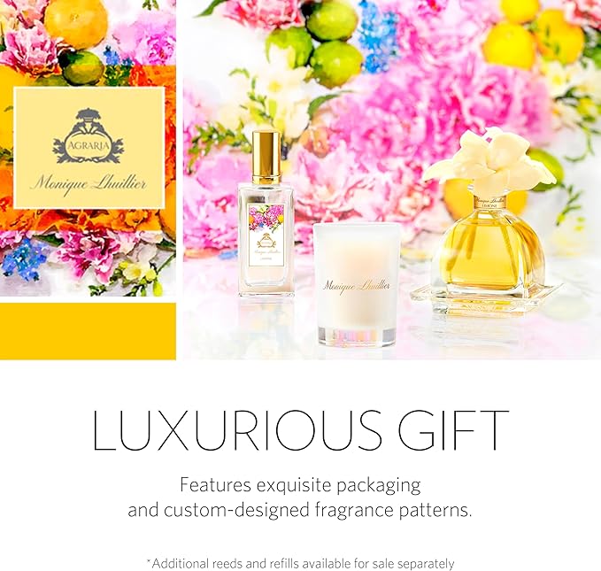 AGRARIA Monique Lhuillier Limone Scented AirEssence Diffuser, 7.4 Ounces with Reeds and Flowers
