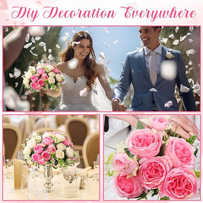 Geosar 8 Bundles Artificial Peonies Flowers Fake Silk Peony Bouquet Faux Peonies Flowers Bulk for Decoration Vase Florals Arrangements Wedding Party Table (Pink,Champagne)
