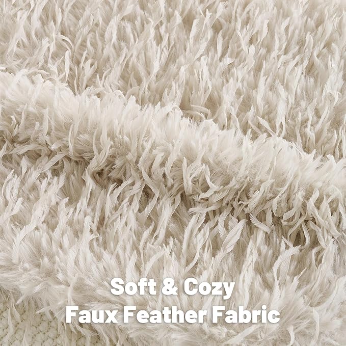 FUTEI Beige Decorative Throw Pillow Covers 22x22 Inch Set of 2,Soft Fluffy Faux Feather Texture Cushion Cases,Modern Home Luxury Decor for Couch Bed Living Room