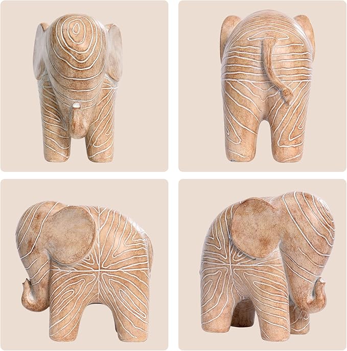 Elephant Statue, African Animal Decor, Wooden Elephant Gift for Women, Boho Decor for Living Room, Shelf, Office（1Pack, Big）