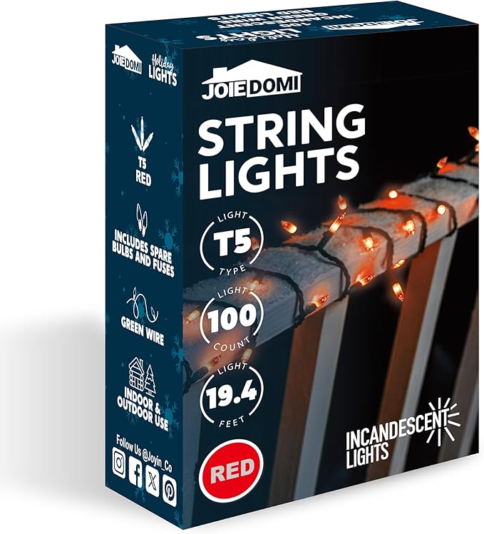 Joiedomi Red Christmas String Lights,100 Count 21.4FT Christmas Fairy Tree Lights Plug in for Indoor Outdoor Valentine's Day Xmas Decorations Patio Holiday Theme Party Yard House,Green Wire