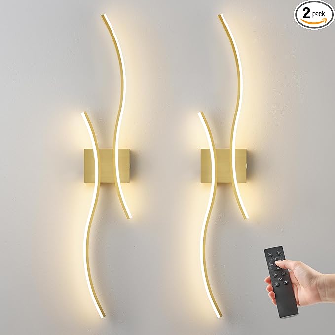 Battery Operated Wall Sconce Set of 2, Dimmable Modern LED Rechargeable Wall Light with Remote Control, Wall Decor for Living Room, Hallway, Quick Install, No Electrician Required