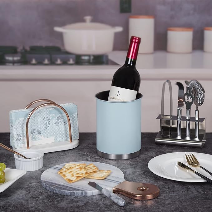 Creative Home Stainless Steel Utensil Holder– 6.3" Large Cooking Tool Organizer for Kitchen Decor and Countertop Storage, Stable Anti-Tip Design, Durable Powder-Coated Finish, Ocean Blue