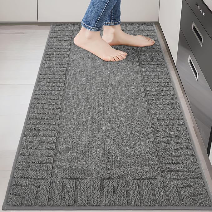 BEQHAUSE-Kitchen-Rugs-Washable-Kitchen-Mats-for-Floor Non-Slip Kitchen Mat Absorbent Kitchen Runner Rug with TPR Non Skid Backing,Grey,24”x60”
