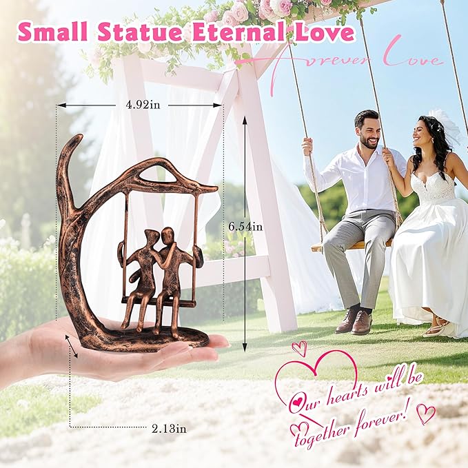 Anniversary Wedding Gifts for Couple/Her - Romantic Couple Statue in Love, Antique Bronze Metal Figurine Sweet Loving Together Iron Sculpture Decor, for Wife Husband Birthday Gifts
