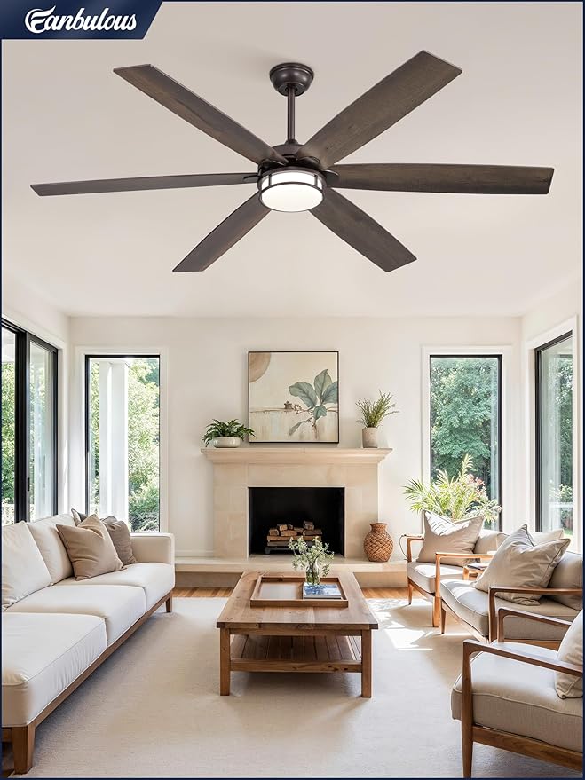 65 Inch Ceiling Fans with Lights, Farmhouse Large Ceiling Fans with Remote, Oil Bronze Modern Ceiling Fan with LED Light, Quiet DC Motor for Living Room, Bedroom, Kitchen, Indoor