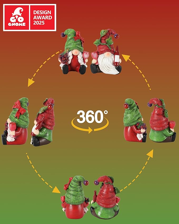 2-Pack Resin Fall Gnome Figurines with Red Wine & Grapes Theme, Whimsical Gnome Gifts Home Decor for Thanksgiving Table Decor Christmas Decorations Indoor Holiday Ornaments (Grape Gnomes)