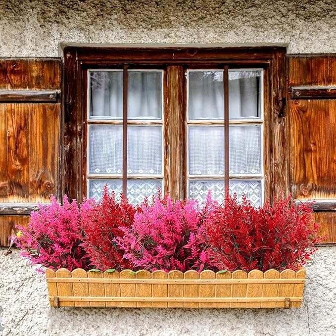 RECUTMS Artificial Plants Outdoor,8 Bundles Artificial Flowers Lavender Bouquet in Artificial Plant Arrangement,Spring Decor, Lavender Bouquets, Flower Plants Home Decor (Pink)