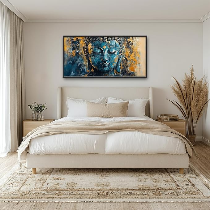 Olivine Buddha Wall Art, Zen Pictures Wall Decor, Rustic Religious Canvas Prints Painting, Framed Artwork for Bathroom Bedroom Living Room Office Home Spa Mediation Room Decoration 60"x30"