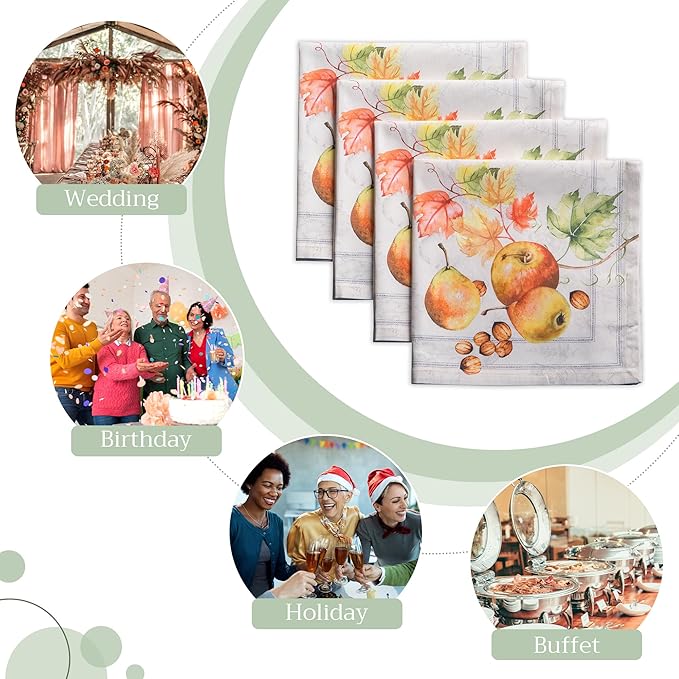 Maison d' Hermine Cloth Napkins Set of 4 100% Cotton Everyday Reusable Square Napkins Cloth Washable, Dinner, Party, Wedding, Restaurant (Fruit D'Hiver, 20" x 20")