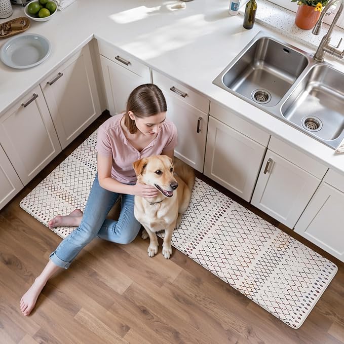 KIMODE Kitchen Mats 2PCS,Cushioned Anti Fatigue Boho Kitchen Rugs and Mats,Non Slip Waterproof Kitchen Mats for Floor,Comfort Foam Standing Desk Mat for Home,Office,Sink,Laundry,Colorful
