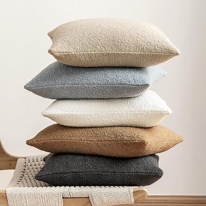 MIULEE 20x20 Inch Decorative Pillow Covers for Couch Bed Set of 2 Textured Boucle Neutral Throw Pillows White Accent Solid Cushion Pillowcase Cozy Soft Sofa Livingroom Home Decor