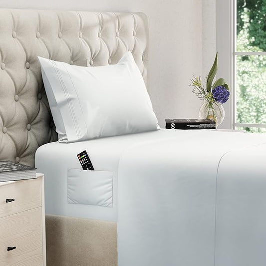DREAMCARE Twin XL Sheet Sets – 3pcs Cooling Sheets – up to 21” Extra Deep Pocket Twin XL Sheets Set – Hotel Luxury Sheets & Pillowcases – Superior Softness 100% Fine Microfiber with Side Pocket –White