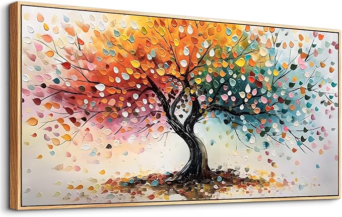 crmotu Tree of Life Large Framed Wall Art, Rainbow Tree Canvas Prints Abstract Painting, Colorful Modern Aesthetic Wall Pictures for Living Room Bedroom Bathroom Home Office Decorations 24"X48"