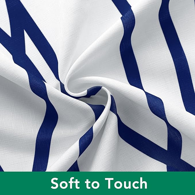 Biscaynebay Extra Long Textured Fabric Shower Curtain 72 W x 84 L, Navy Striped Printed Linen Modern Hotel Luxury Quality Cloth Bathroom Curtains Machine Washable