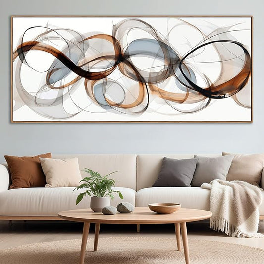 Large Abstract Framed Canvas Wall Art for Living Room, Bedroom, Office - Textured Brown Modern Artwork for Walls - Minimalist Home and dining room Decor Wood decorations