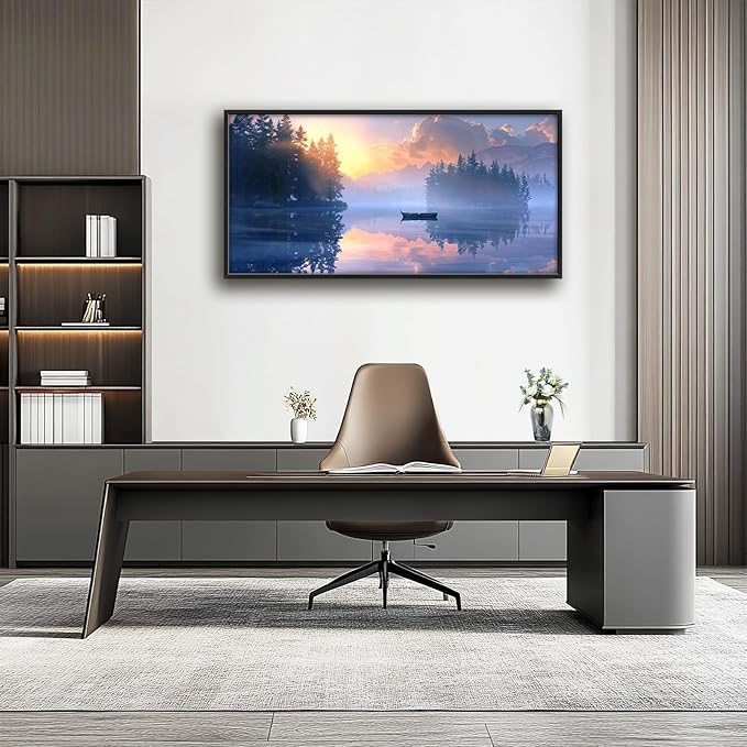 Framed Large Wall Art for Living Room, Lake Forest Canvas Wall Decor, Purple Tree Pictures Painting, Natural Landscape Artwork for Living Room Bedroom Office 60L'' × 30W''