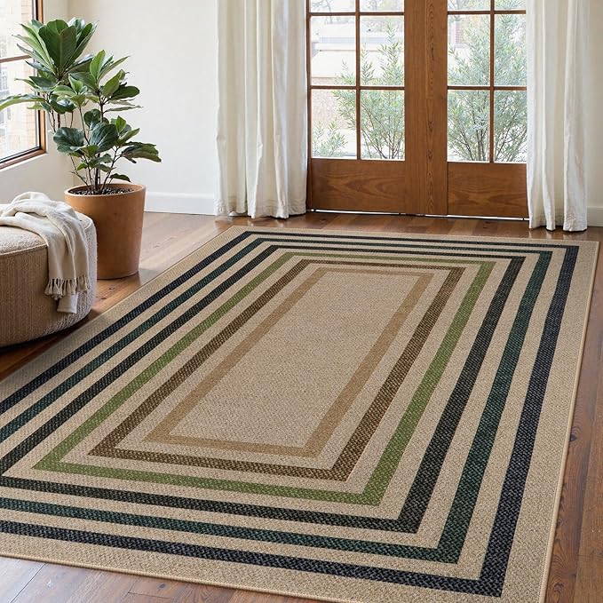 Lahome Modern Geometric Easy Jute Rug, Washable 5x7 Indoor Outdoor Rugs Farmhouse Large Dining Room Bedroom Carpet, Contemporary Non Slip Natural Throw Mat for Backyard Office RV