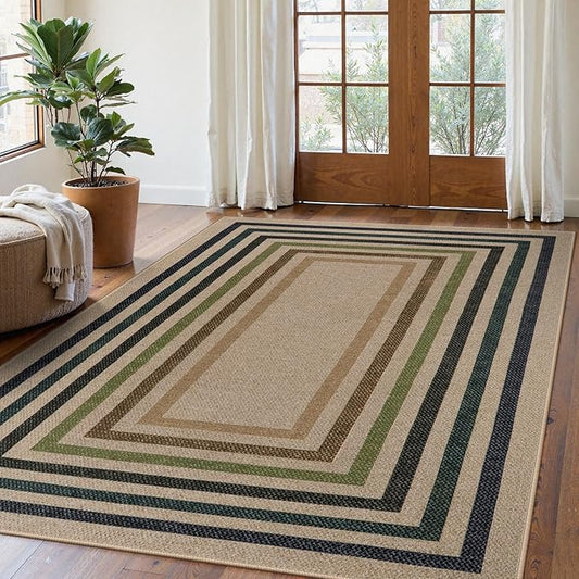 Lahome Modern Geometric Easy Jute Rug, Washable 5x7 Indoor Outdoor Rugs Farmhouse Large Dining Room Bedroom Carpet, Contemporary Non Slip Natural Throw Mat for Backyard Office RV