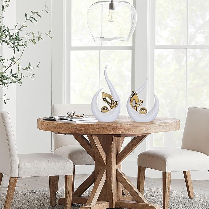 2 PCS White Home Decor Accent White and Gold Dining Table Centerpiece Decor Ceramic Mid Century Modern Bookshelf Decor Decorations Sculpture Centerpieces for Entryway Living Room Coffee Shelf Office