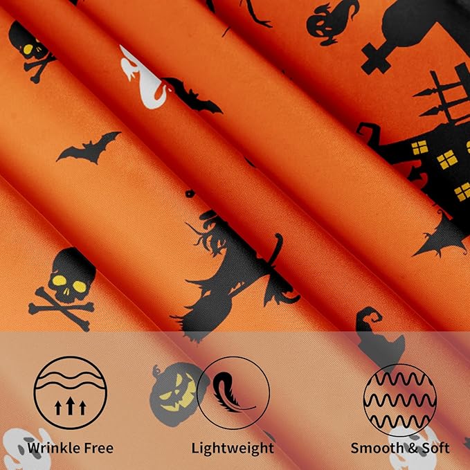 Kawani Halloween Tablecloth Round 60 Inch Orange Table Cloths Halloween Bat Castle Decorative Table Cover Durable Table Cloth Round Cover for Kitchen Dining Room Holiday Tablecloth for Dinner Party