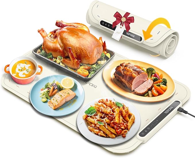 Warming Mat for Food, VEPOKA Food Warmer Mat for Countertop, Electric Warming Tray with 7 Temp Levels & Auto Shut-Off, Food Warmers for Parties, Ideal Gift for Kitchen & Buffet Use