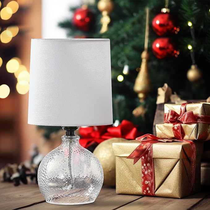 Small Table Lamps Set of 2-13.5" Modern Table Lamp for Bedroom - Bedside Lamps - Glass Table Lamp for Small Spaces, Living Room, Nightstand, Office, Side Desk Lamp, End Table