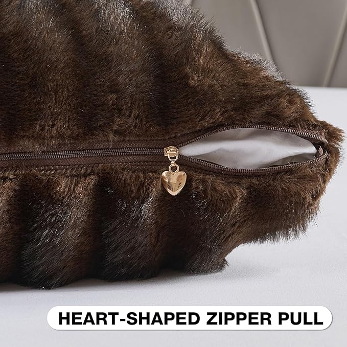 FUTEI Dark Coffee Decorative Throw Pillow Covers 12x20 Inch Set of 2,Soft Fluffy Faux Mink Fur Dyeing Striped Textured Lumbar Pillow Case,Modern Home Decor for Couch Bed Living Room