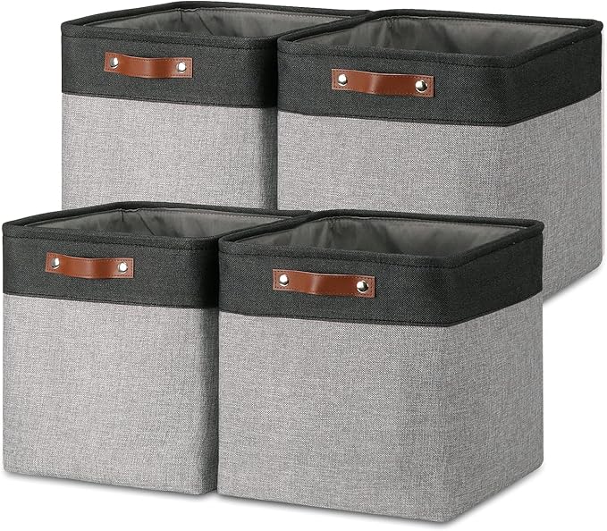 Temary Cube Storage Baskets 13 X 13 X 13 Fabric Storage Bins for Toys, Large Baskets Organization with Handles, Bins for Organizing Towels, Blankets, Collapsible Shelf Basket (Black&Gray)