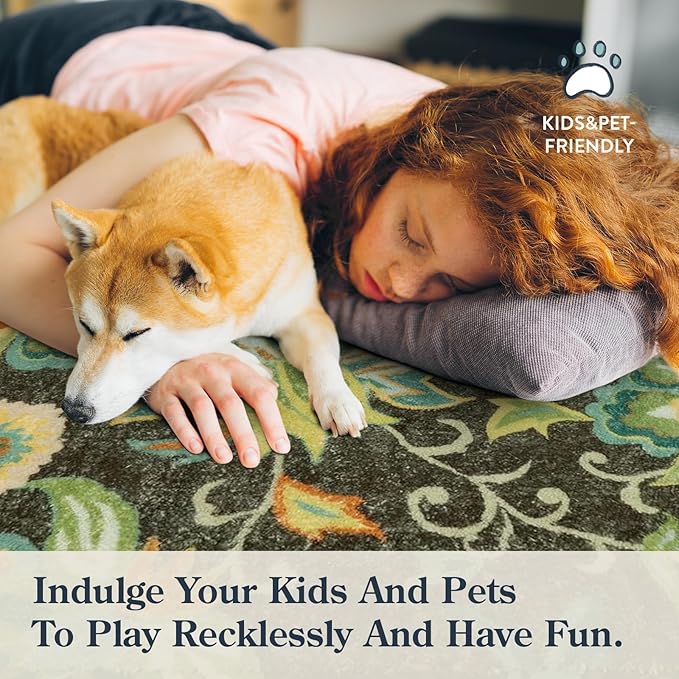 Lahome Floral Kitchen Runner Rug- 2x8 Runners for Hallways Non-Slip Washable Rug Runner Throw Low-Pile Entryway Laundry Runner Rugs Soft Green Paisley Print Carpet Runner for Bedroom Living Room