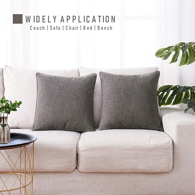 HPUK Linen Throw Pillow Covers Pack of 2, 20x20 Inch Accent Cushion Covers for Living Room, Bedroom, Decorative Solid Color Pillow Covers for Couch, Sofa, Chair, Natural