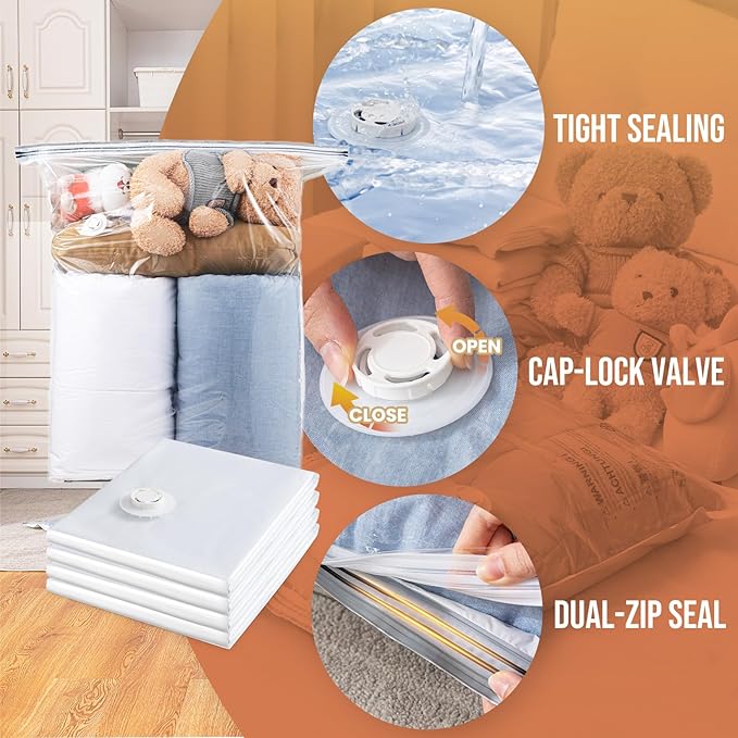 TAILI 12 Pack Vacuum Storage Bags, Jumbo Vacuum Seal Bags for Clothing (40x31 Inch), Space Saver for Bulky Comforter Blankets, Bedding, Pillows, Clothes, Saving More Closet Space