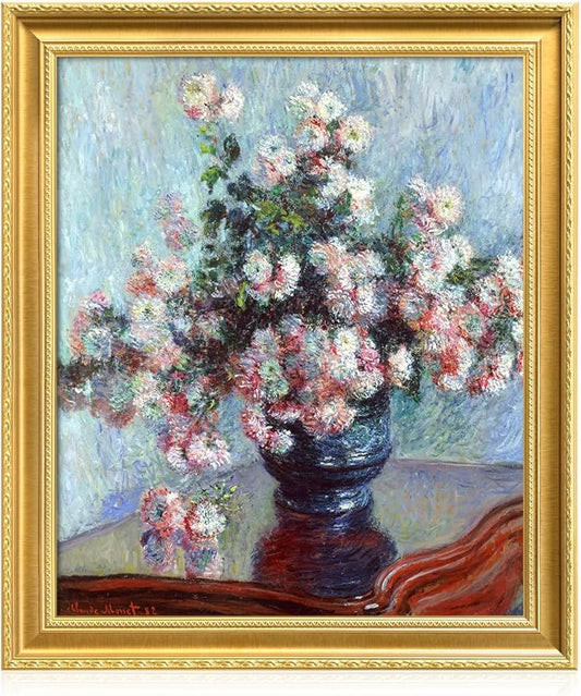 DECORARTS - Claude Monet Chrysanthemums 1882 Giclee Print with Gold Solid Wood Frame, Impressionist Large Framed Wall Art, Ready to Hang, Framed Size 24.75x28.75, Made in USA