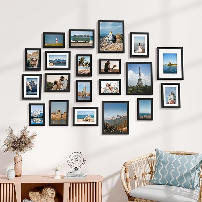 Vittanly Picture Frames Set of 20, Picture Frames Collage Wall Decor for Wall Mounting or Tabletop Display, Gallery Wall Frame Set with 4Pcs 8x10, 8Pcs 5x7 and 8Pcs 4x6, Black