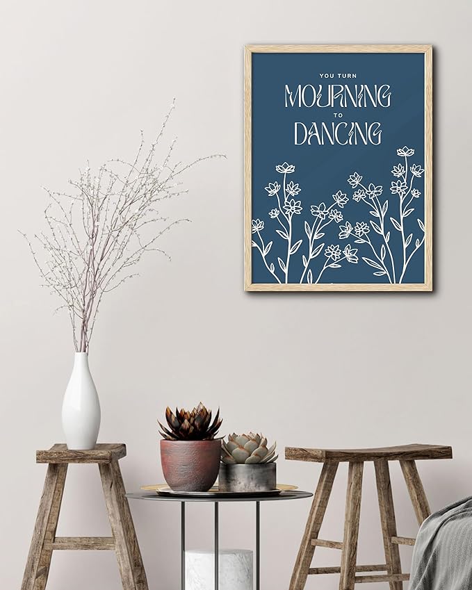 EcoHest OAK Wood Framed Wall Art, 12x16in Psalm 30:11 Mourning To Dancing Bible Verse Christian Wall Art, Modern Blue Bedroom Decor For Living Room Bathroom Christian Merch Gift 1Pack