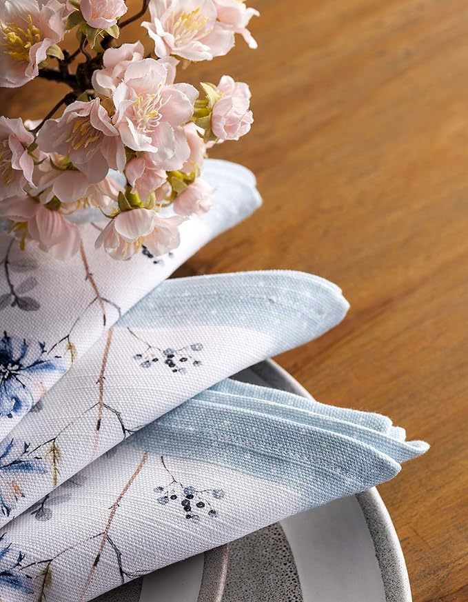 Maison d' Hermine Cloth Napkins Set of 4 100% Cotton Everyday Reusable Square Napkins Cloth Washable, Dinner, Party, Wedding, Restaurant (Ice Florals, 20" x 20")