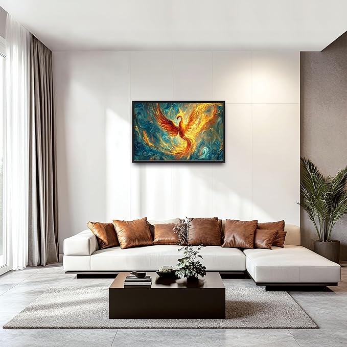 Large Phoenix Wall Art for Living Room, Fire Phoenix Oversized Wall Decor Pictures, Abstract Bird Framed Canvas Print Painting, Modern Artwork for Bedroom Office Home Decor 36"x24"