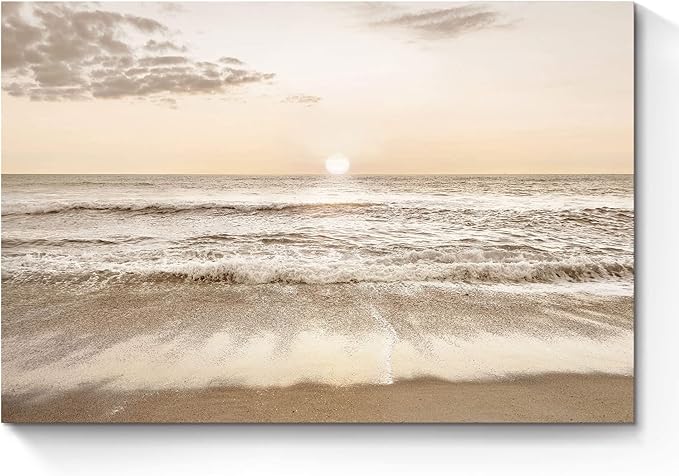 Beach Wall Art Sunset Pictures: Tropical Ocean Waves Canvas Painting Sea Scenery Large Coastal Artwork Contemporary Nature Seascape Photography Prints for Modern Bathroom Bedroom Living Room