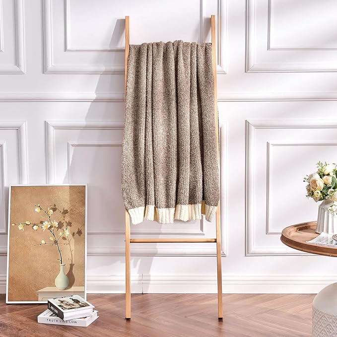 CozeCube Melange Blanket, Ultra Soft Dark Brown and White Throw Blanket, Warm Cozy Knit Fuzzy Plush Reversible Throw for Couch Bed Sofa, 50"x60"