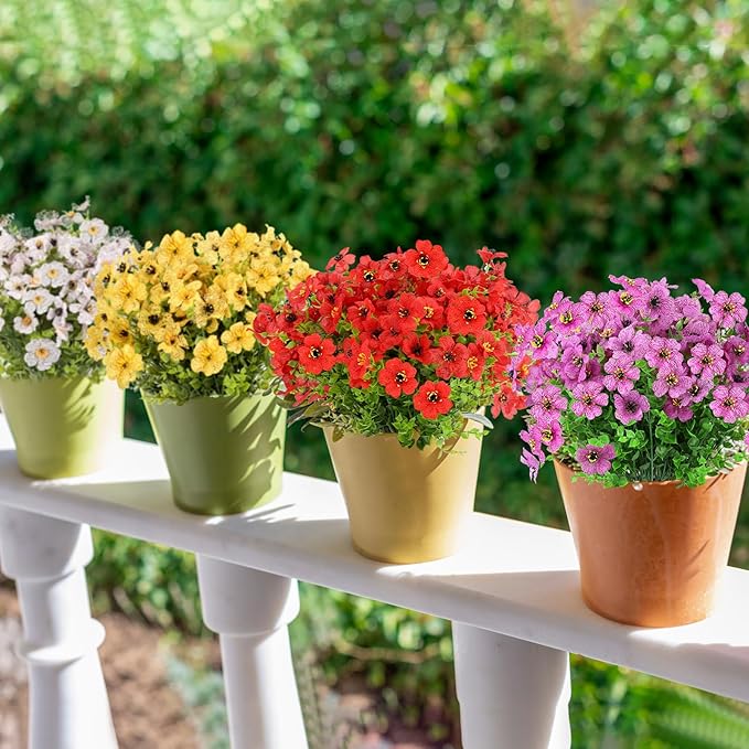 24 Bundles Artificial Flowers for Outdoors Decorations, Fake Flowers Artificial Plants Outdoor, Colorful Daisy Eucalyptus Realistic UV Resistant for Garden Patio Porch Home Decor